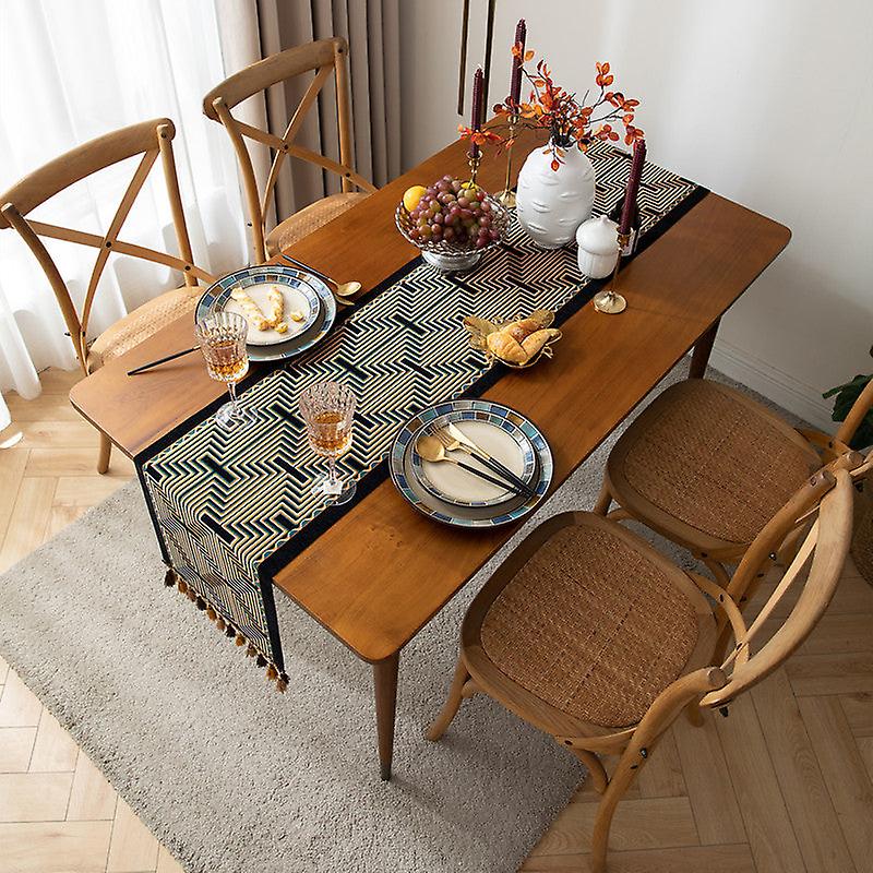 Jacquard Table Runner American Retro Geometric Line Tassel Table Runner Polyester Tablecloth Tailstock Flag Chest Of Drawers Dustproof Tablecloth