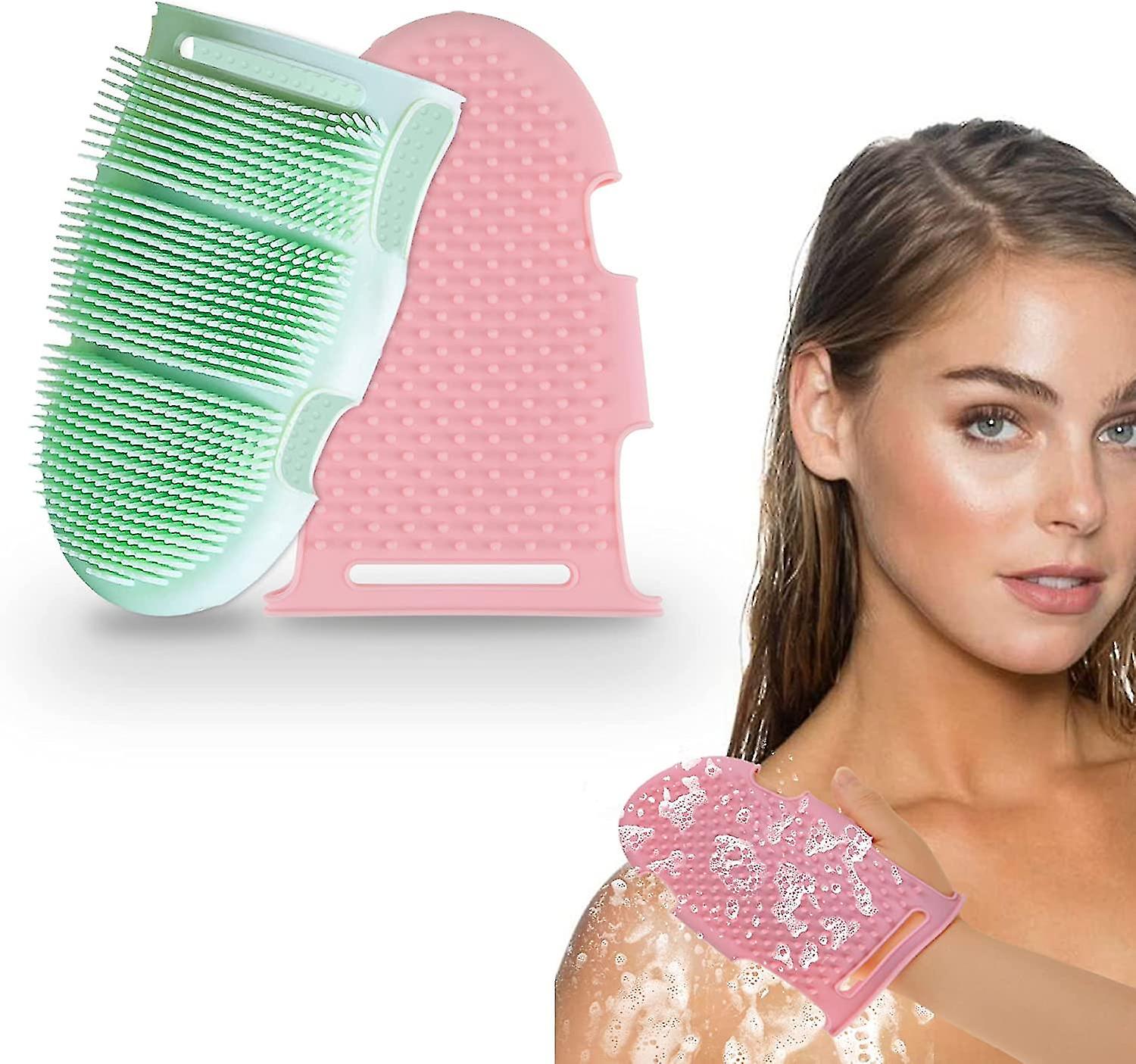 2pcs מברשות אמבטיה סיליקון, מברשת פילינג גוף, מברשת פילינג אמבטיה במקלחת לכל סוגי העור