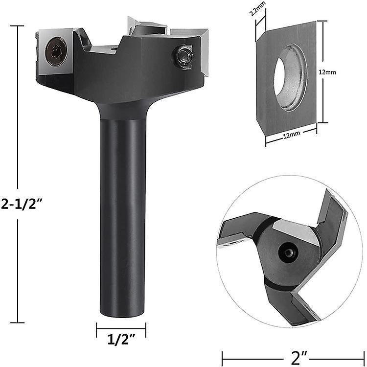 3-Flute Wood Planer Bit 60mm Cutting Diameter, 12mm Shank Spoilboard Surfacing Router Bit Insert Car