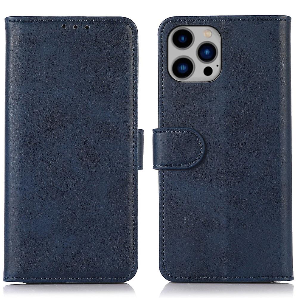For iPhone 16 Pro Case Cowhide Texture Leather Wallet Phone Leather Cover - Blue
