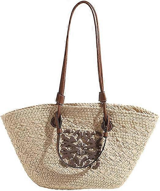 Strohtasche Strohtasche Große Kapazität Tasche Handgewebte Einkaufstasche Strand Damentasche (1PC, Beige)