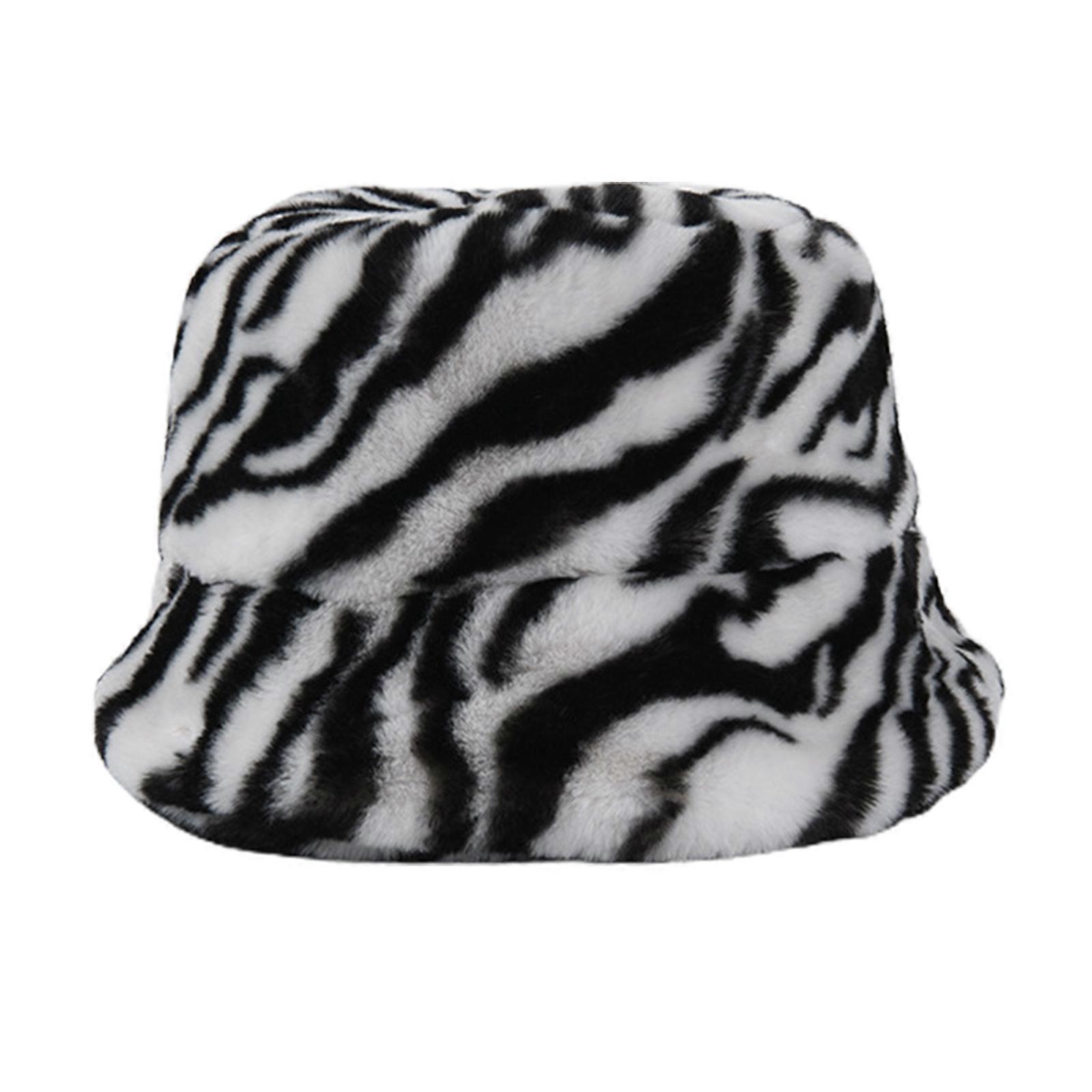 Kvinder Vintage Leopard Zebra Print Bucket Hat Vinter Fuzzy Plys Fisker Cap