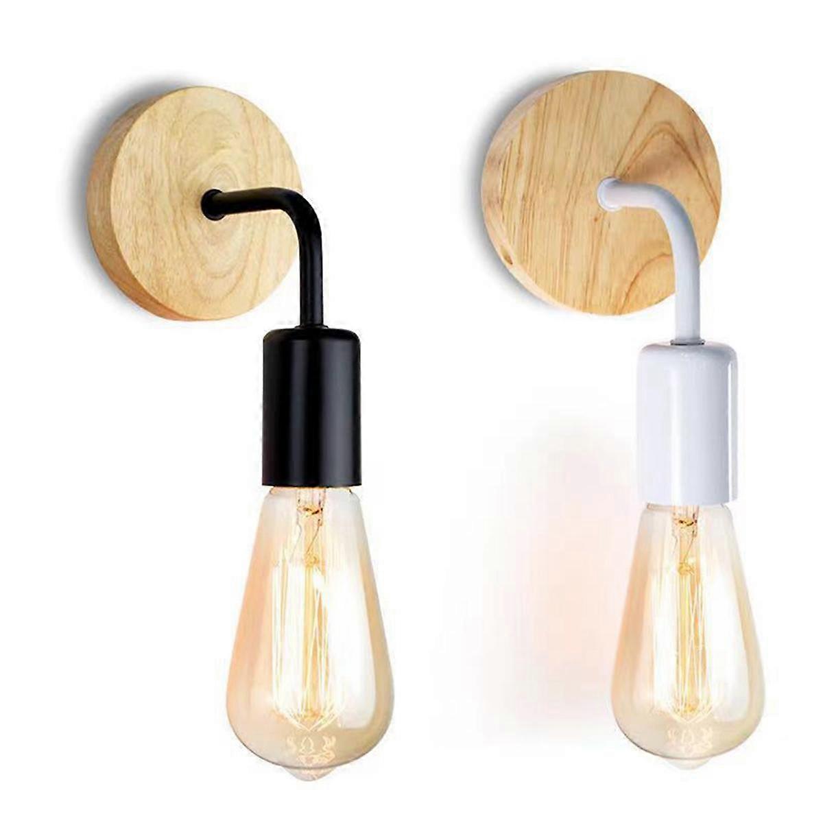 2PCS Vintage Wood Wall Lamp E27 Light Bulb Retro Industrial Wall Light Fixture for Home Loft Living Room Lamp Sconce