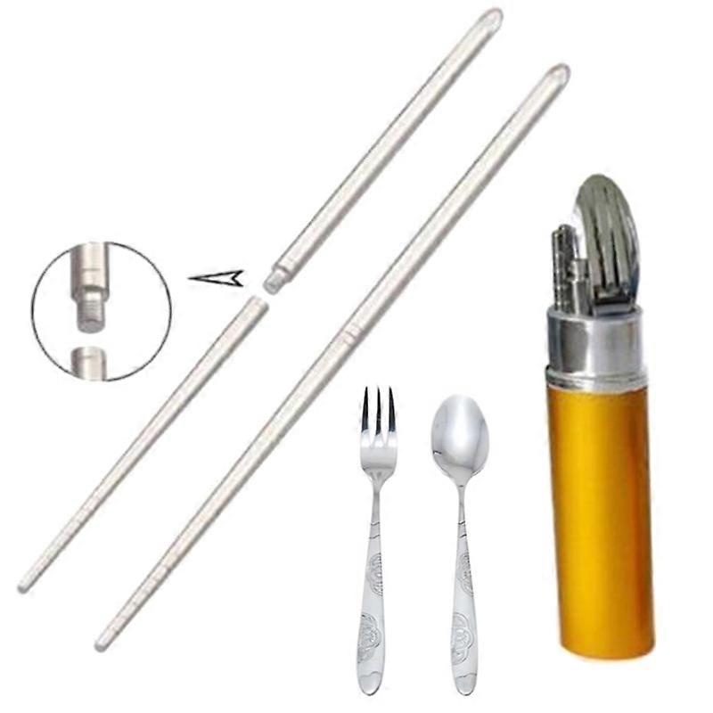 Portable Travel Tableware Set Stainless Steel Fork Spoons Folding Chopsticks With Container Case Dinnerware Sets Tableware