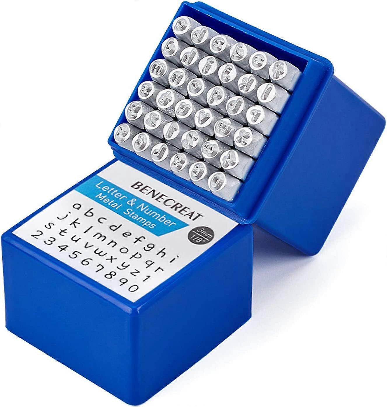36 Pack (3mm 1/8") Low Case Letter and Number Metal Stamp Punches with Tool Case Matte Texture Punch Stamps