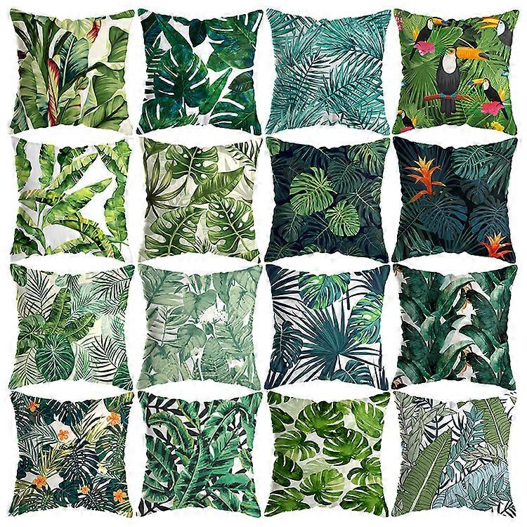 2pcs of Palm Pillow Case, Summer Exotic Jungle Plant Tropical Palm Leaves Banana Leaves Cotton Linen Cushion Cover Square Home Decorative Throw Pillow