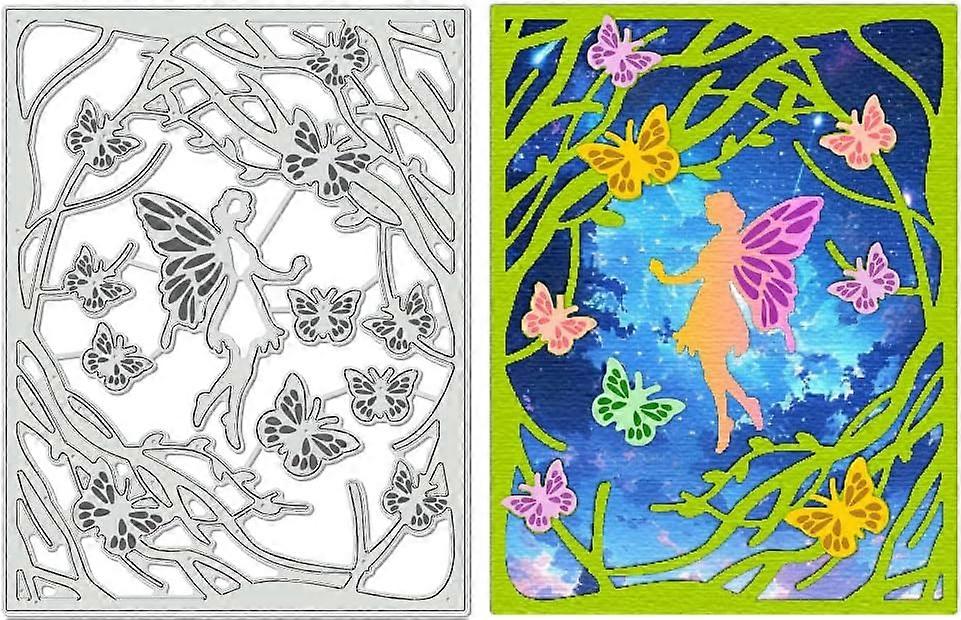 Butterfly Branches Background Carbon Steel Cutting Dies 5.9x4.5 inch Frame Theme Embossing Stencils Template for Making Photo Decorative Paper Scrapbo