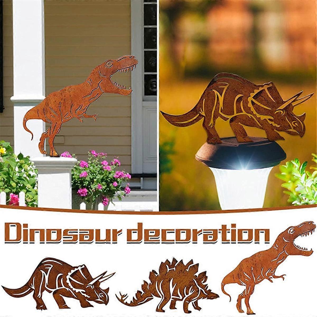 Metallgjerdestolpetopp til dinosaur, A