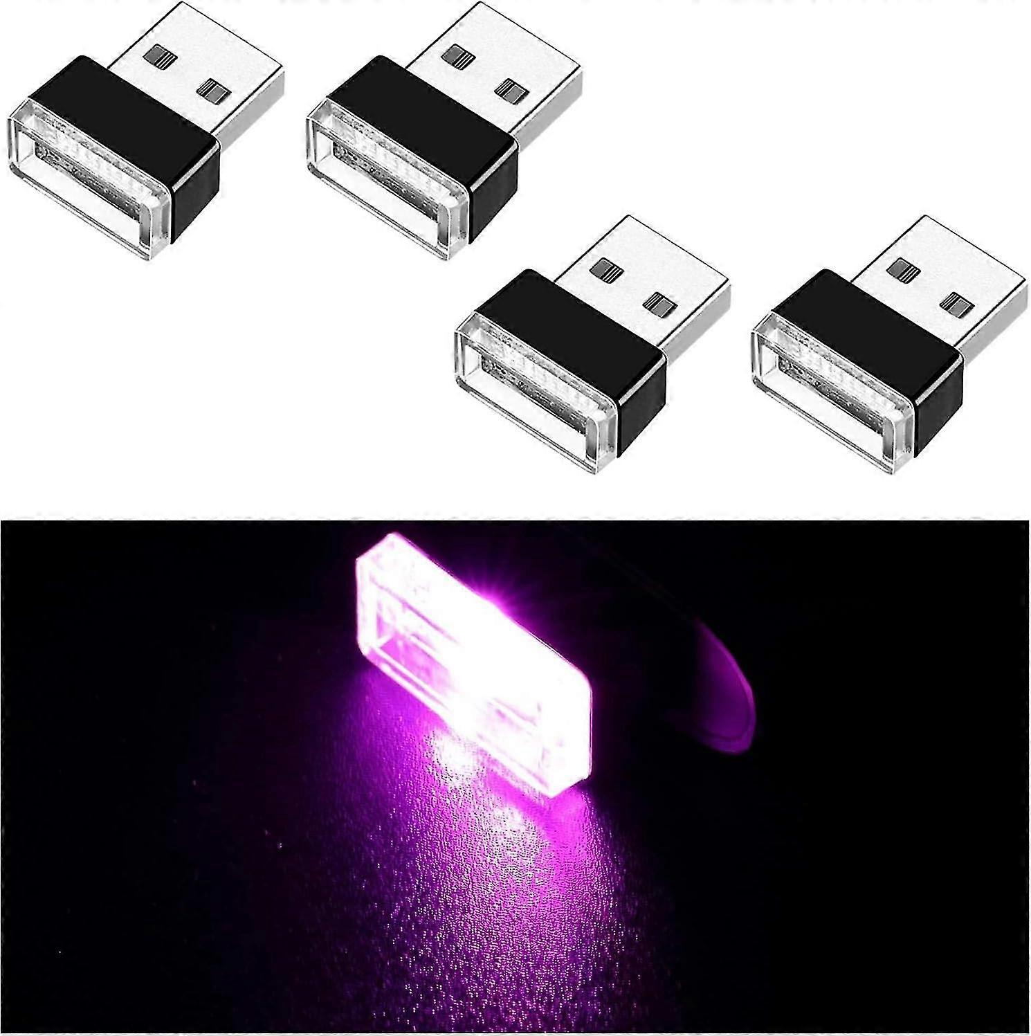 4pcs Usb Led Car Interior Atmosphere Lamp, Mini Usb Car Light, Plug-in Usb Interface Trunk Ambient Lighting Portable Night Light