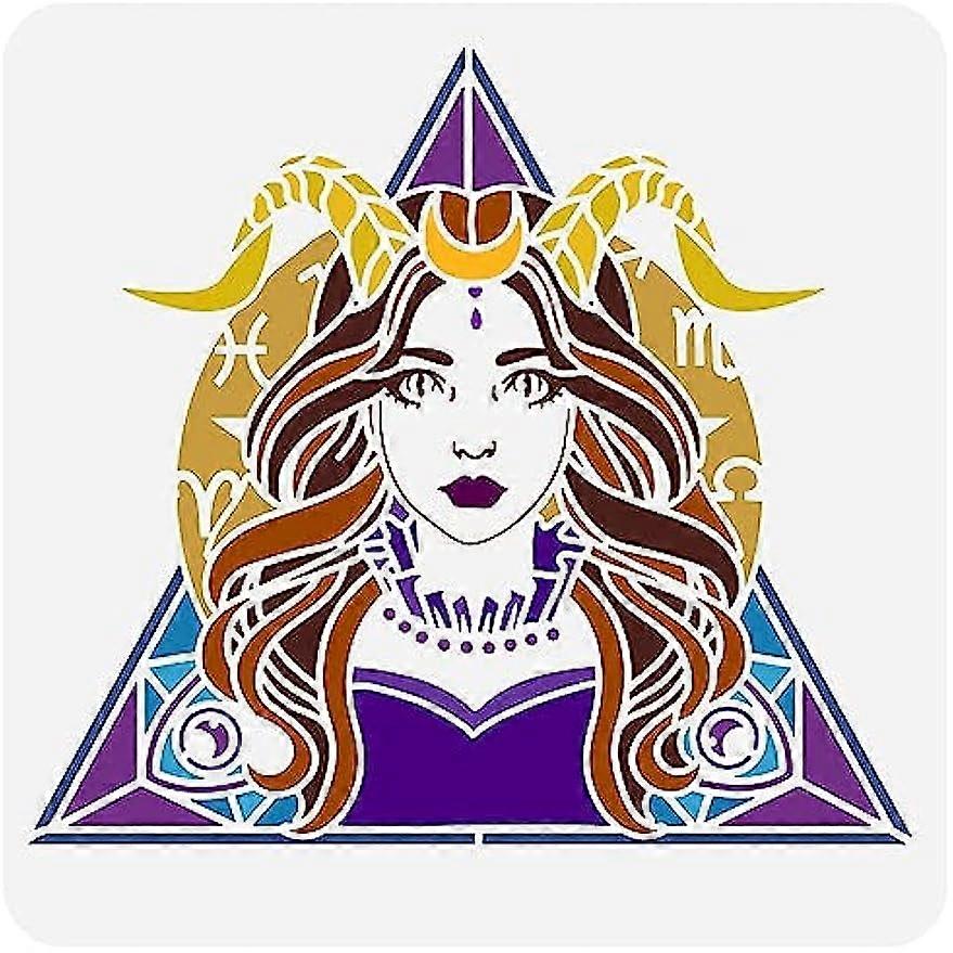 Pagan Witch Painting Stencil 11.8x11.8inch Reusable Wicca Theme Painting Template Witch Girl Drawing Decoration Stencil Witch Magic Stencil for Painti