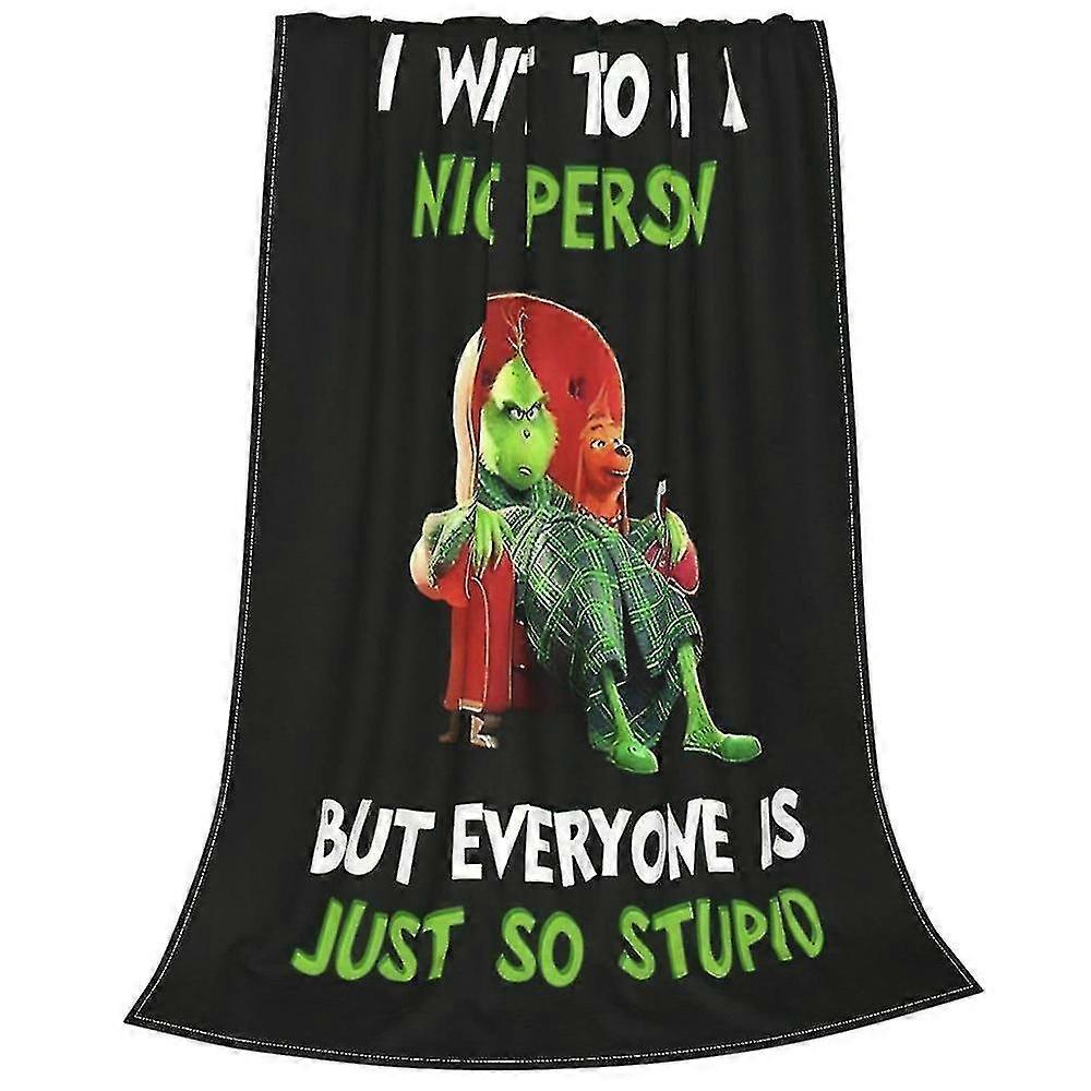 Grinch Throw Blanket Christmas Cozy Flannel Fleece Blankets Plush Fuzzy Warm Blanket For Couch Sofa -NMAOV