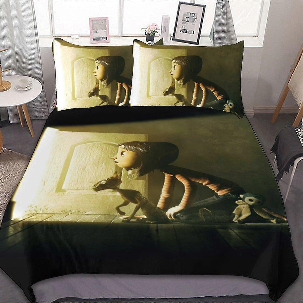 v128 Coraline Conjunto de Cama de 3 Peças Conjunto de Capa de Edredom Macio Quente e Confortável Conjunto de Cama com 1 Capa de Edredom e 2 Fronhas para Quarto ol128
