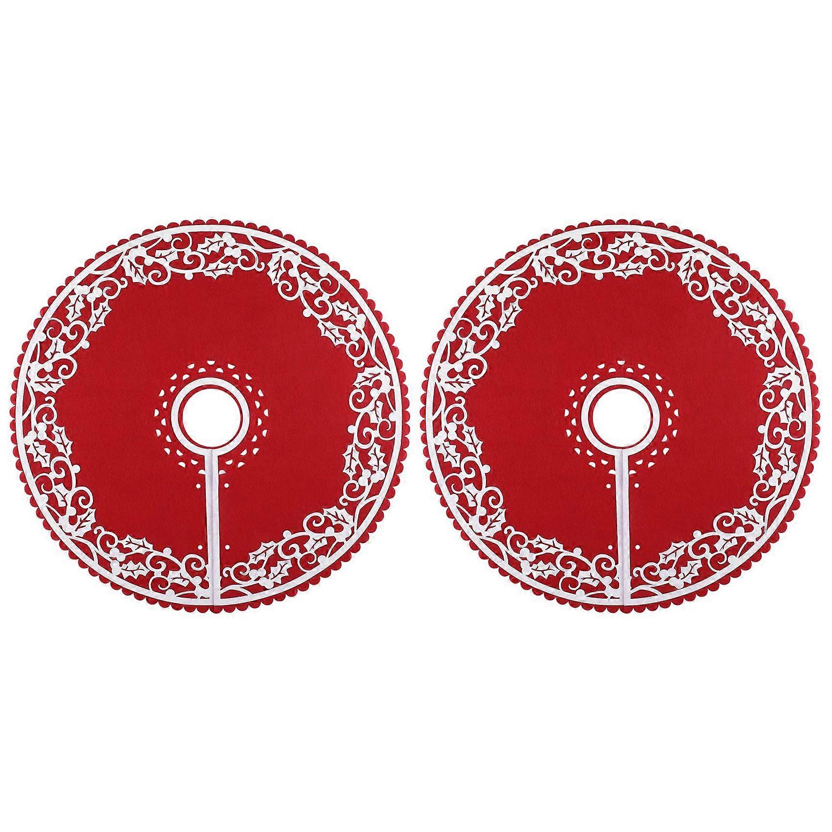 2 Pcs Skirt - 12 Inches Mini Tree Skirt with Floral Border Pattern for New Year Party Xmas Decorati