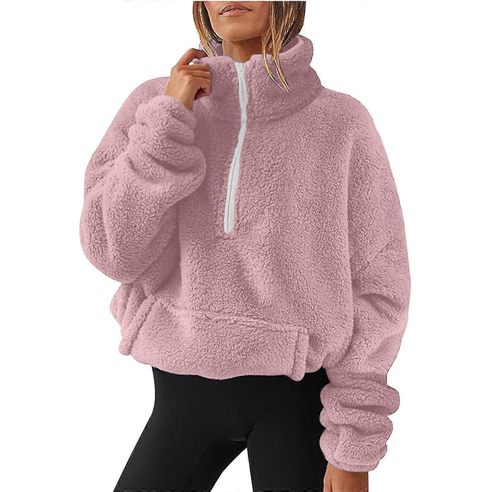 Women's Half Zip Sweatshirt Casual Fleece Ribbed Knit Pullover