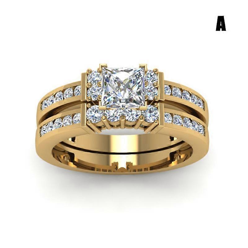 Luxury Brilliant Rings with Zircon Eternity Bridal Rings Double Layer Stylish Jewelry Gift
