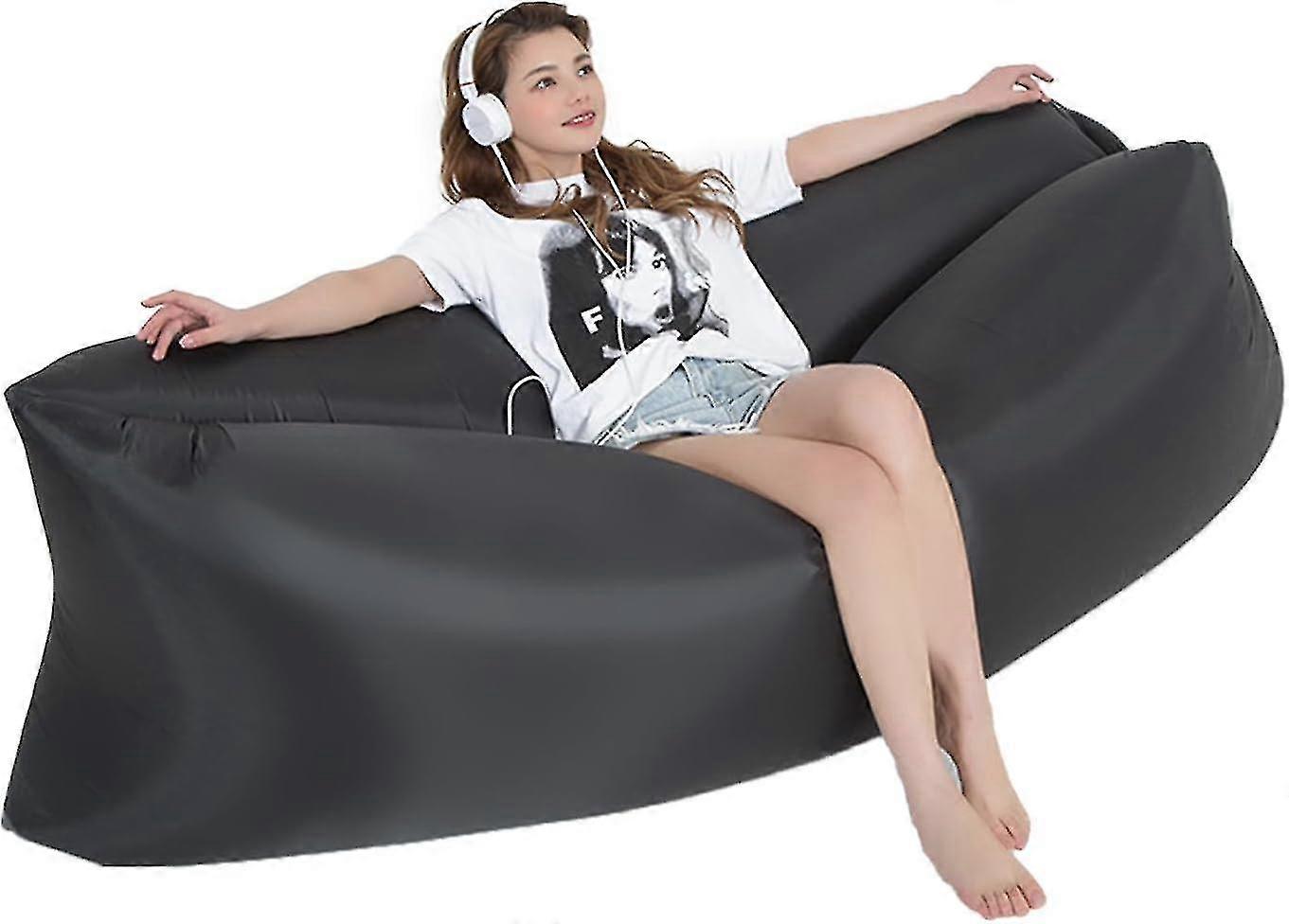 Uppblåsbar solstol, uppblåsbar bäddsoffa, bärbar lata soffa för resor/camping/vandring/strandfester