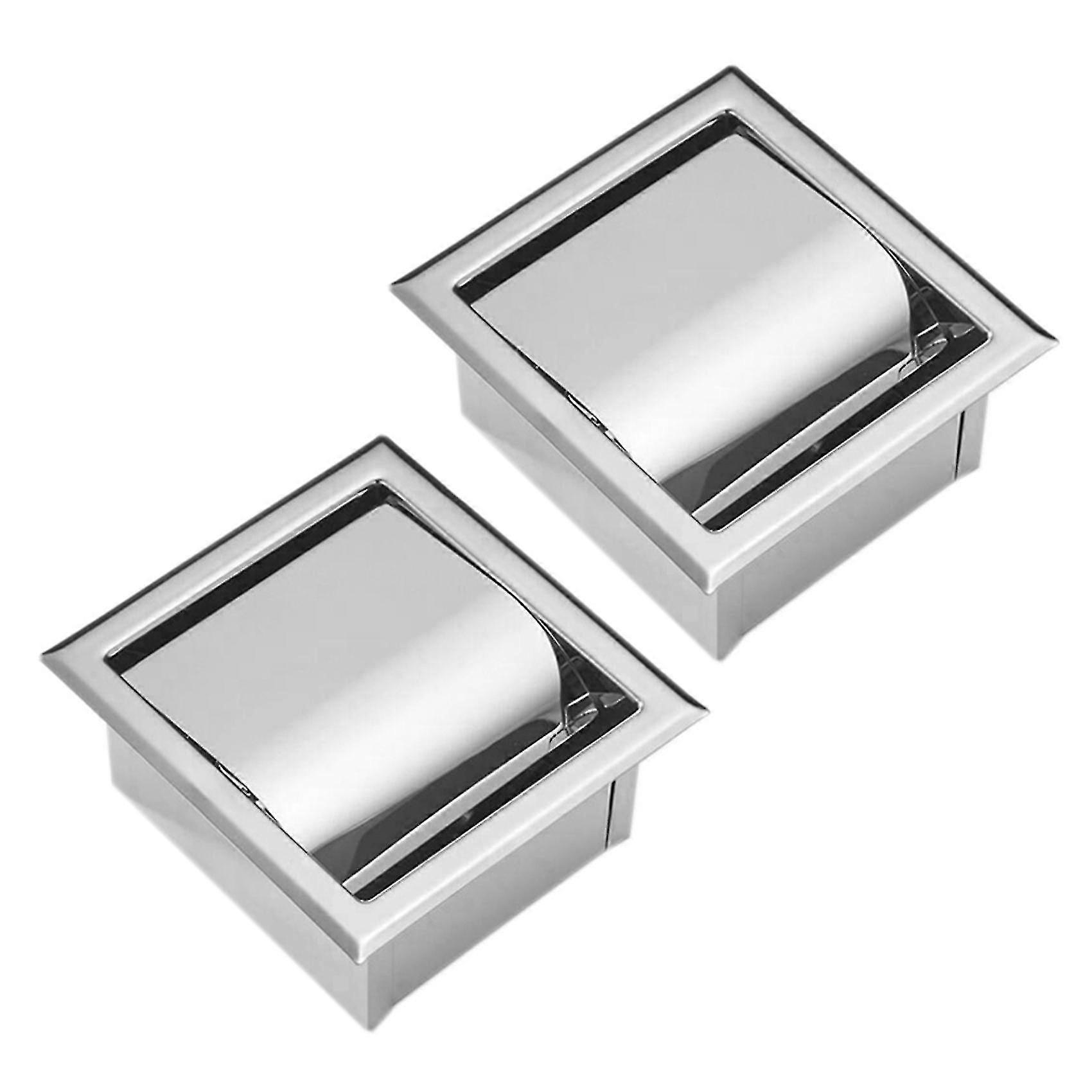 2x Stainless Steel Recessed Toilet Paper Holder Wall Toilet Paper Holder,modern Style Toilet Paper