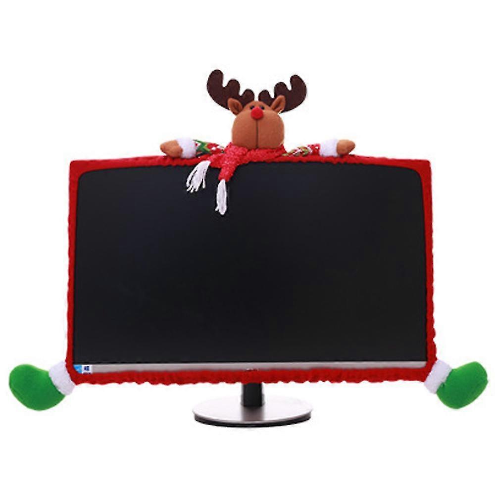 Christmas Computer Monitor Border Cover Tv Monitor Cover Elastic Laptop Computer Cover For Xmas Home Office Computer Decoration-santa Claus