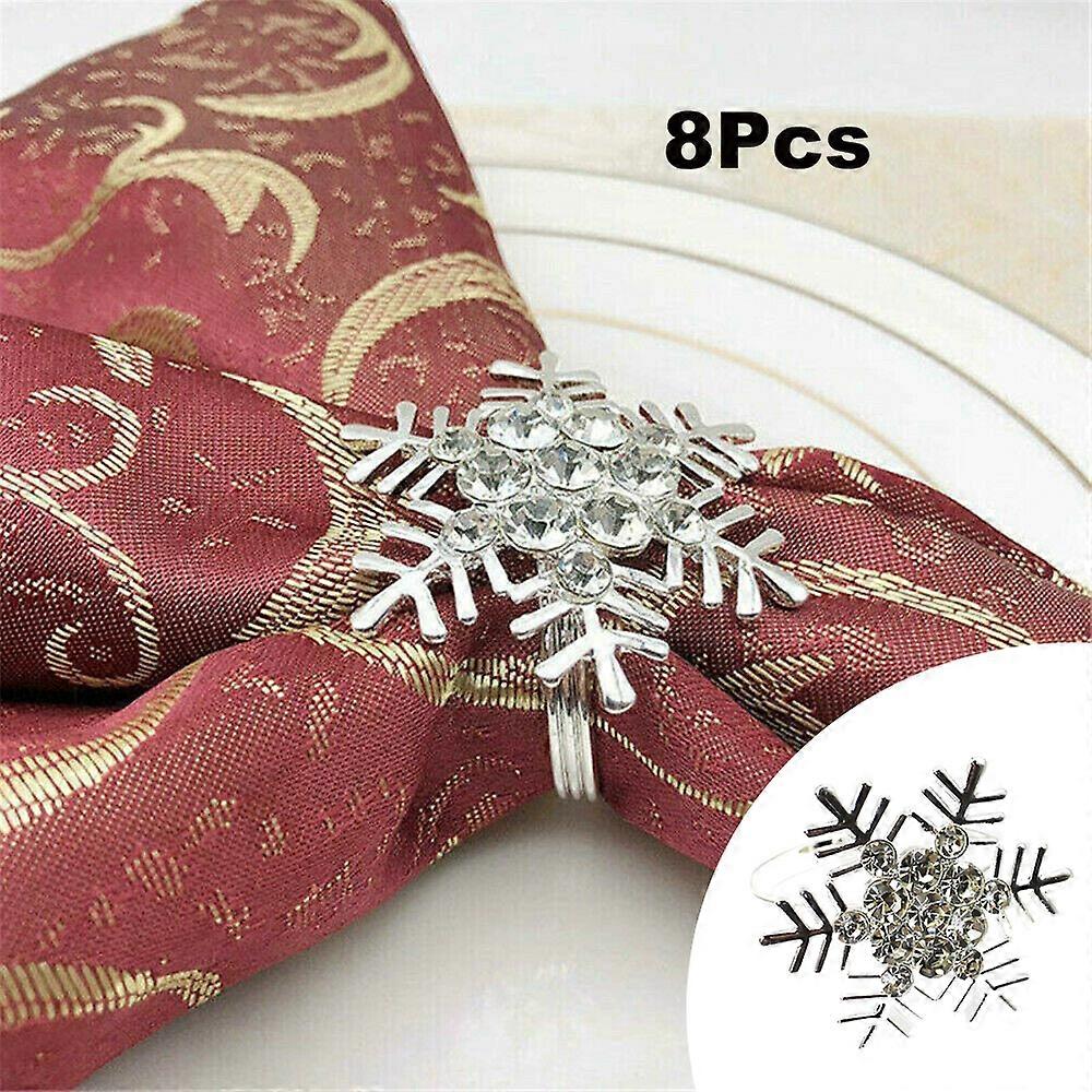 1/4/8pcs Christmas Napkin Rings Silver Snowflake Alloy Xmas Party Dinner Decoration