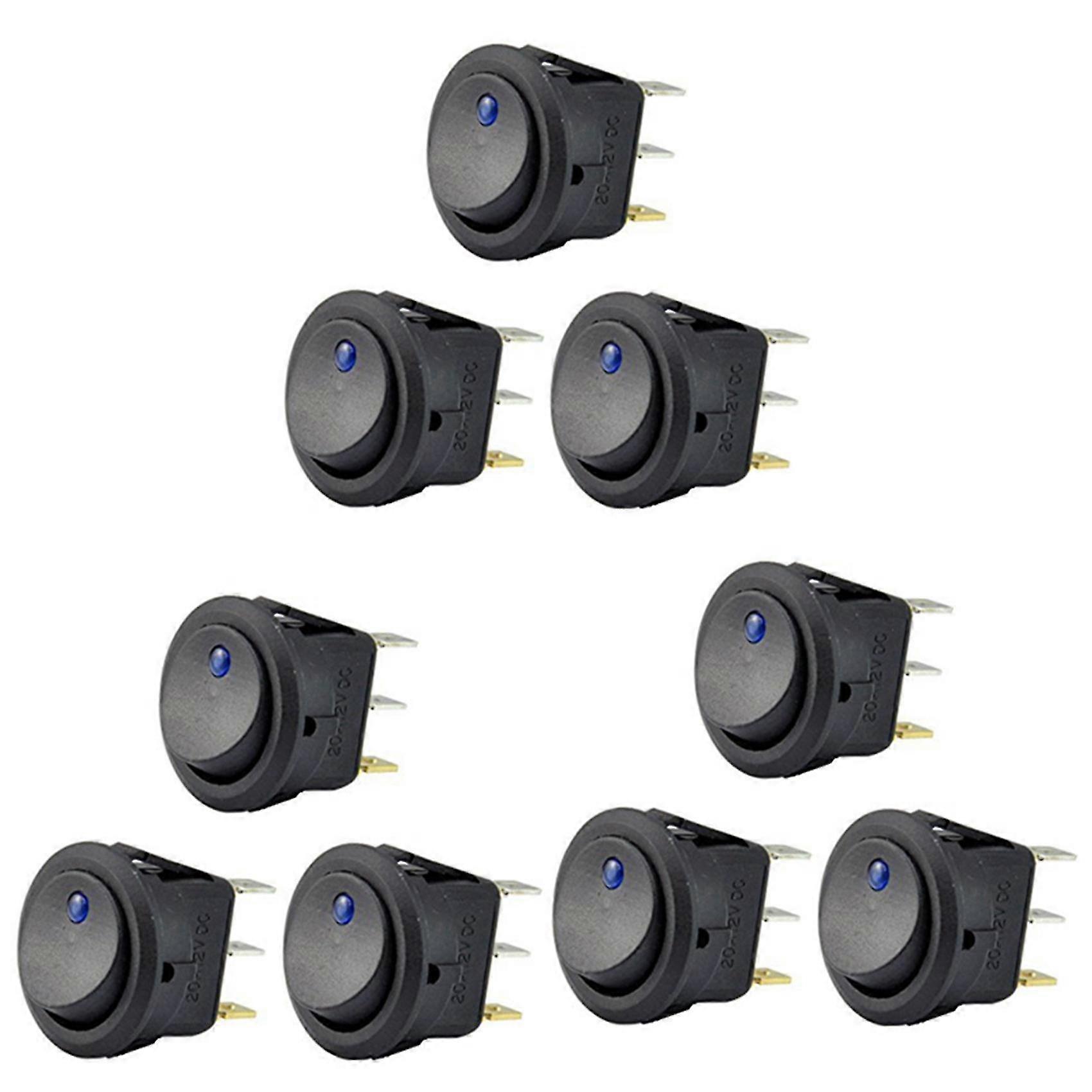 9pc 12v 20a Rocker Toggle Led Switch Blue Light Spst On-off Control