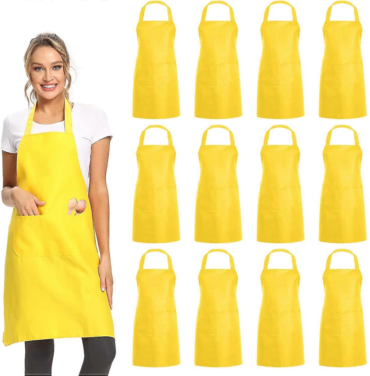 12 Pack Plain Bib Aprons With 2 Pockets - Blue Unisex Commercial Apron Bulk For Kitchen Cooking Restaurant Bbq Painting Crafting