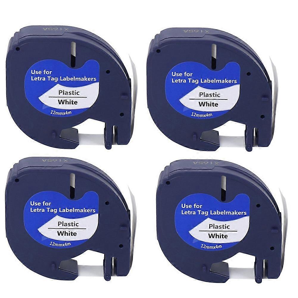4 Pack Compatible Label Tape Replacement for Letratag Black on White Plastic Label Tape for LetraTa