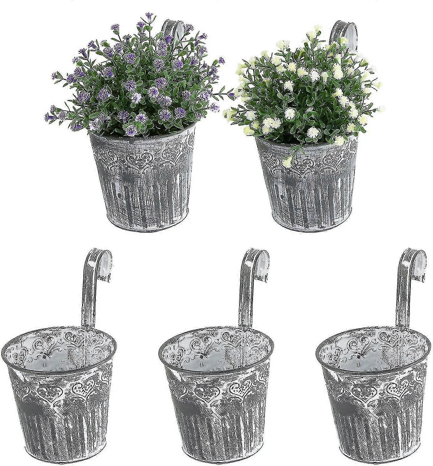 5pcs Vinage Style Iron Hanging Flower Pots With Hooks Handles Plant Bucket