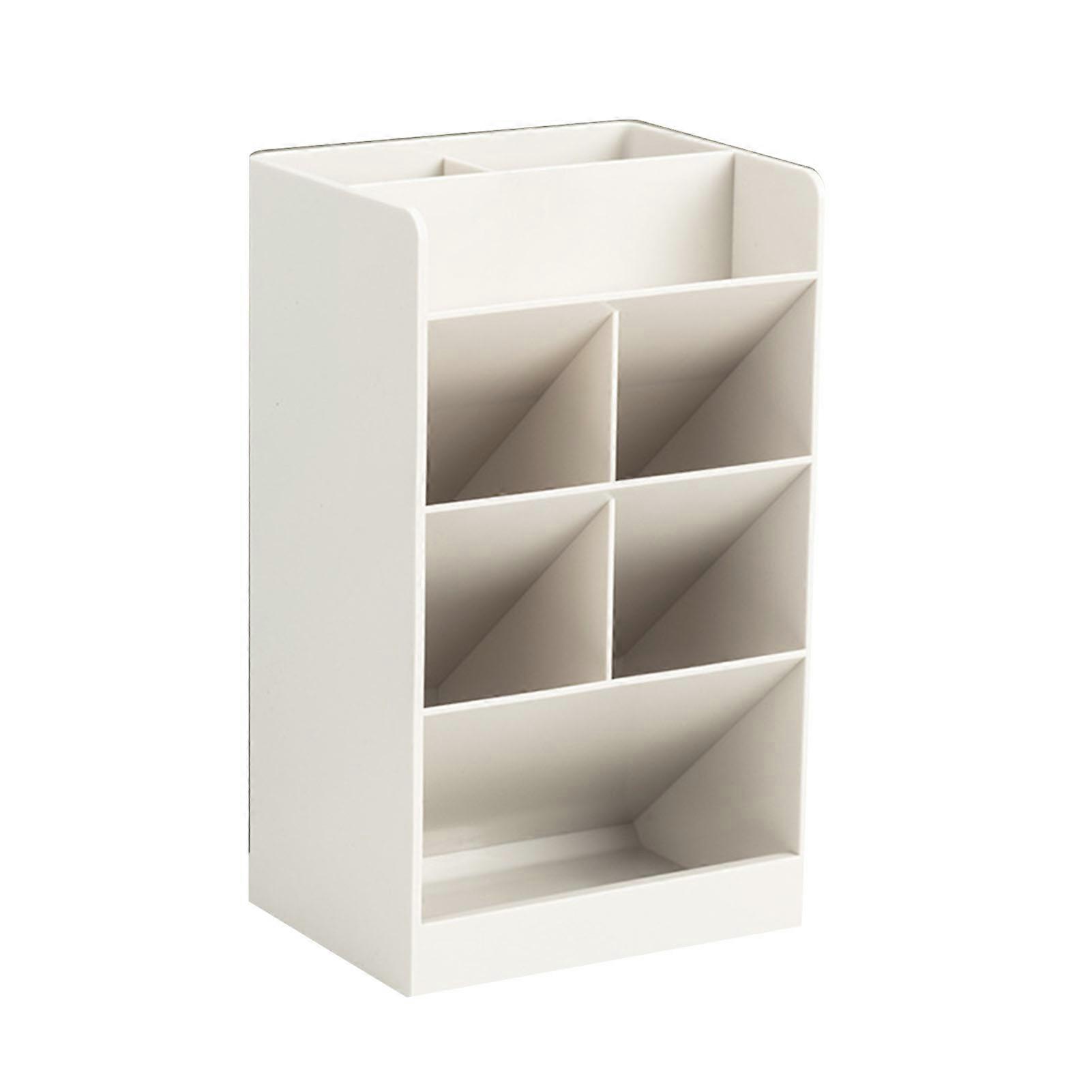 حامل القلم متعدد الأغراض سعة كبيرة تصميم مائل بسيط حديث 5 مقصورات حامل قلم رصاص لمكتب المدرسة المنزلية بيج