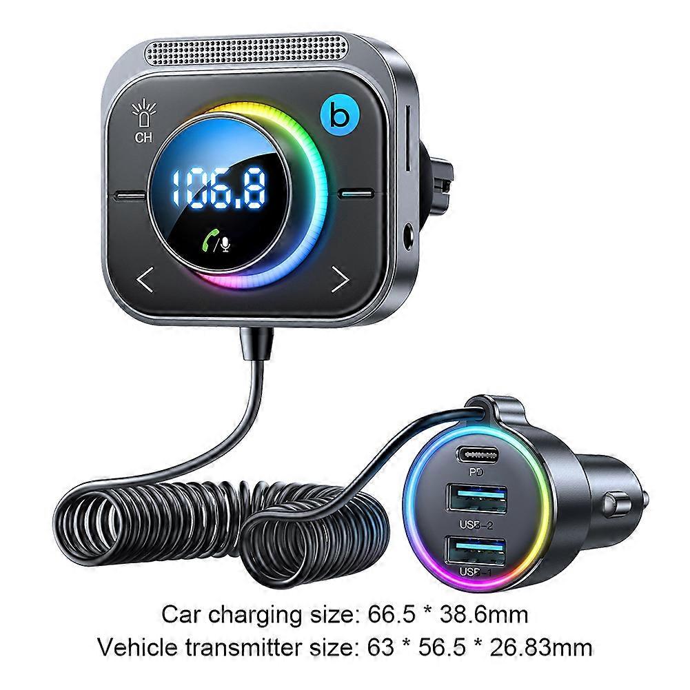 bluetooth 5.3 FM / bluetooth adaptér do auta 3 porty PD & QC3.0 FM modulátor bluetooth auto vysílač nabíječka do auta bluetooth adaptér