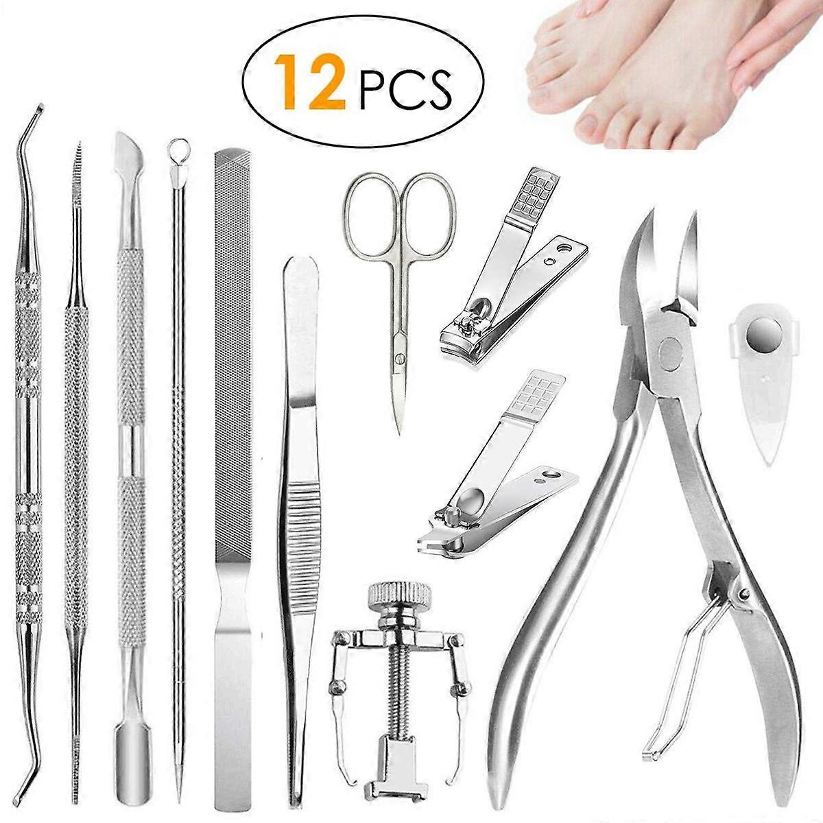 Ingrown Toenails Set, Manicure Made Of High-quality Stainless Steel For Nail Problems, Thick Nails And Paronychia, 12pcs Professional Nail Care Kits