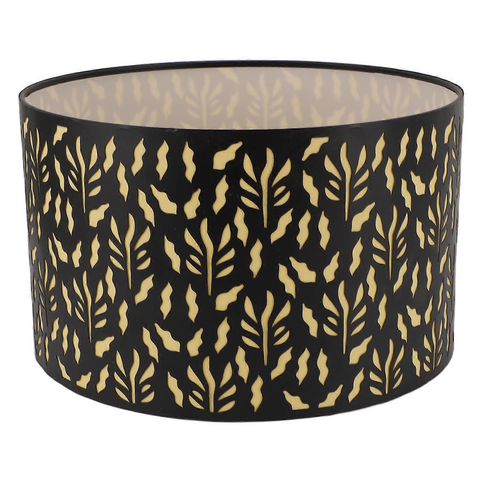 Metal Drum Lampshade Art Carved Hollow Lampshade 25cm E27 E14 with Shading Lining Black Water Grass Leaves Yellow