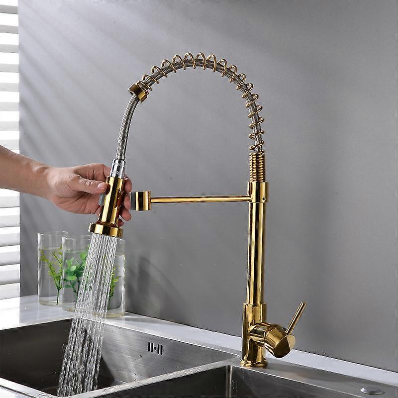 Kitchen faucet with coil spring, 360 swivel kitchen faucet, pull-out spray, high pressure, galvanic