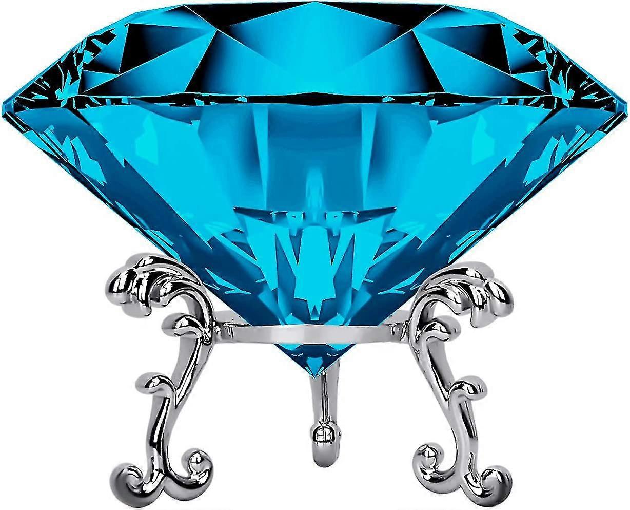 משקל נייר יהלום קריסטל גדול עם תכשיטי מעמד קישוטי חתונה במרכז תפאורה ביתית 3.15 אינץ ' (תכלת)