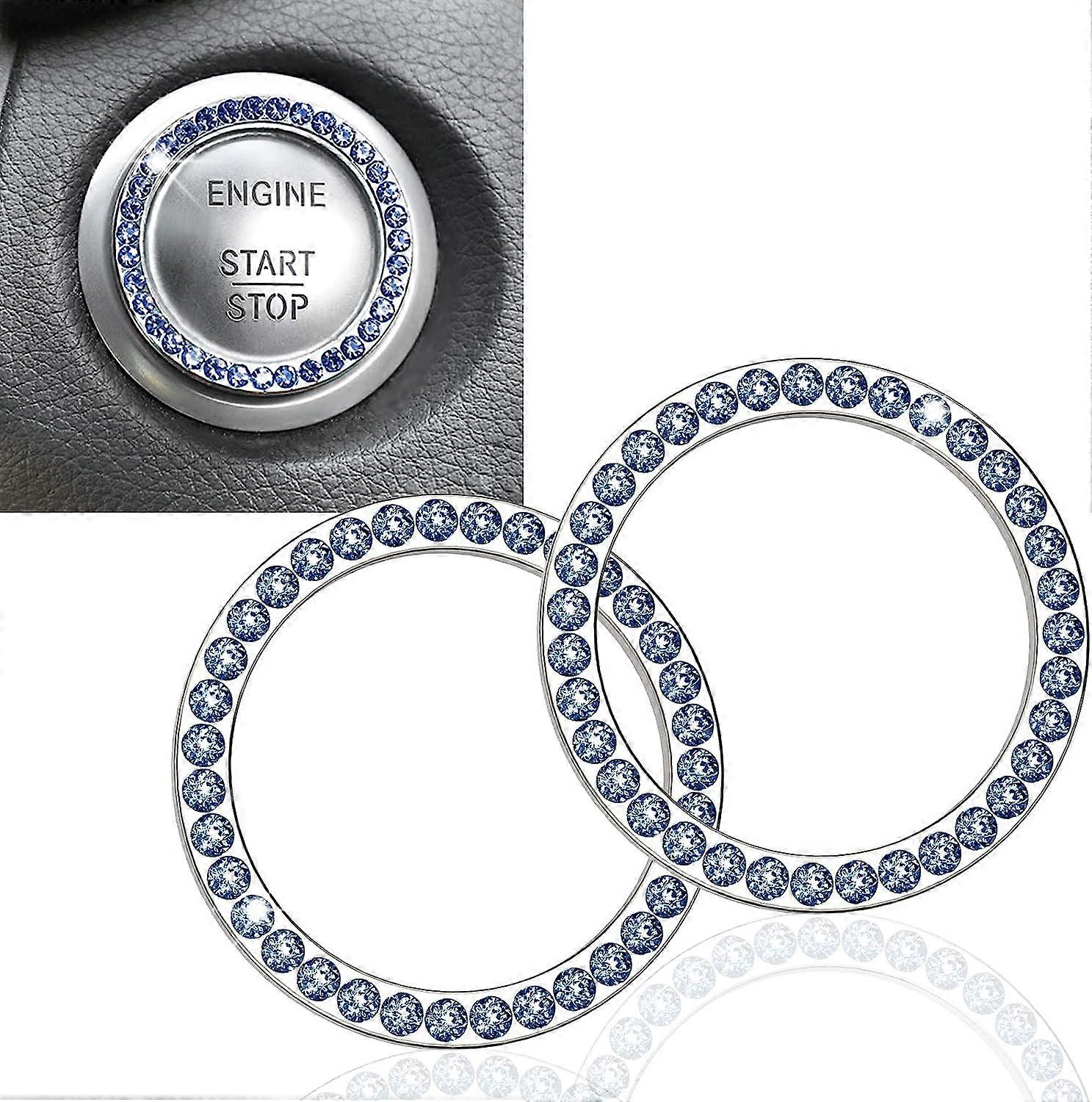 2Pcs Crystal Rhinestone Ring for Car Decor, Auto Engine Start Stop Decoration Crystal Interior Ring Decal