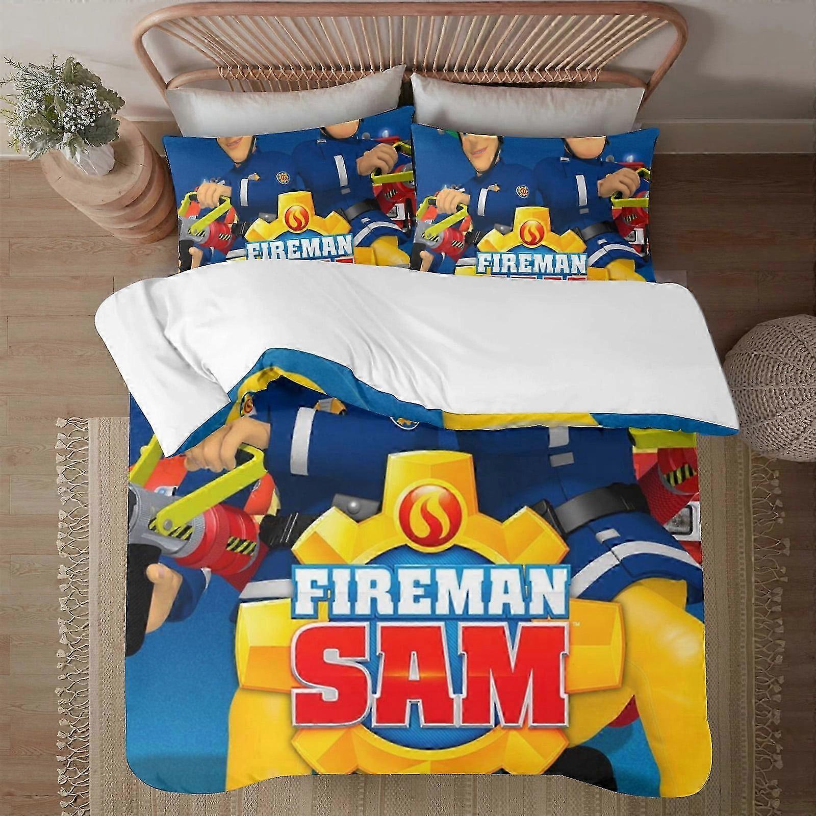 o877 Lakan Brandman Sam Soft3D-tryckt påslakan Sängkläder Set med täcke 3 delar set innehåller örngott och överdrag Mhine Wa (1 täcke 