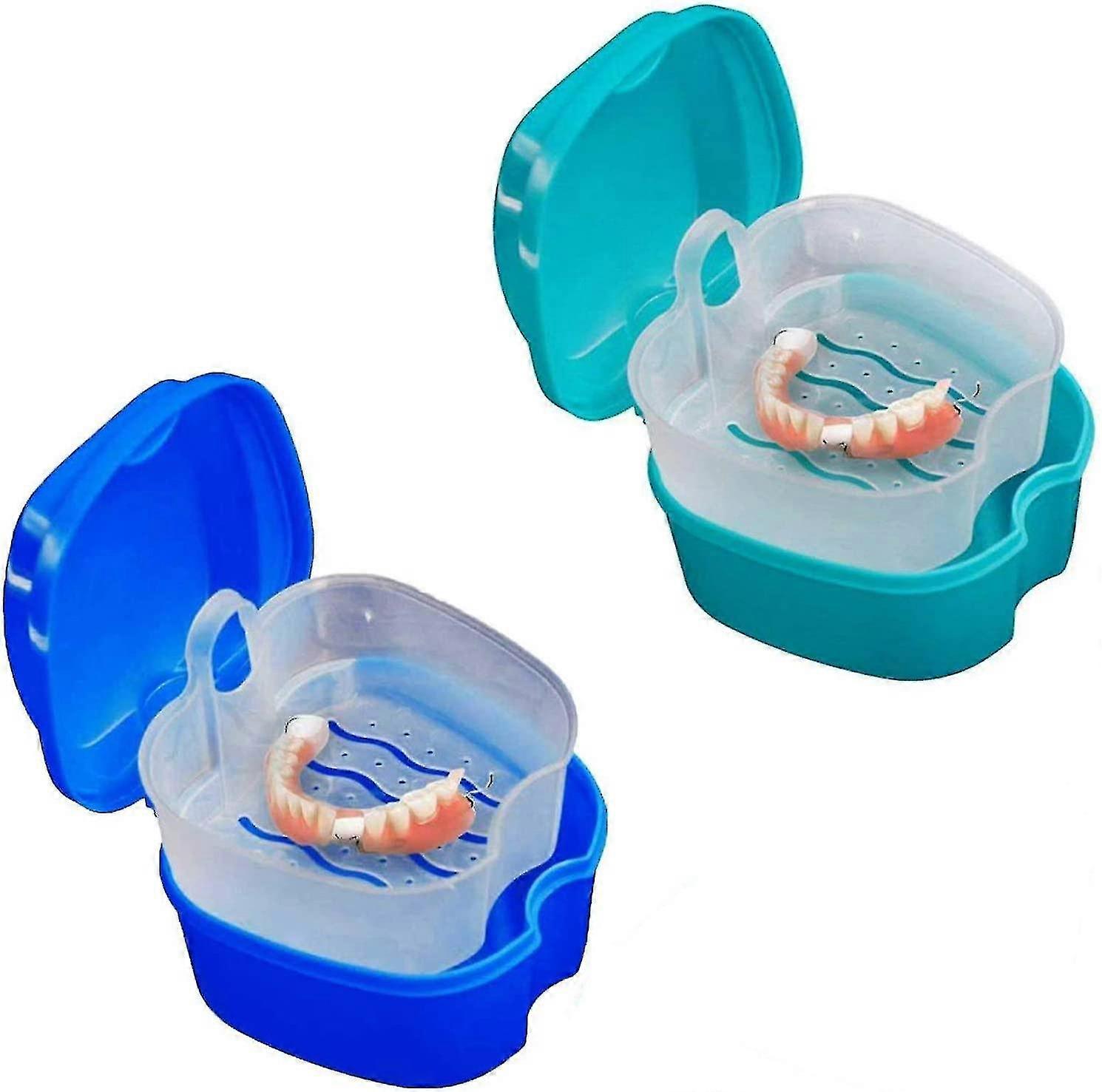 2pcs Denture Box With Strainer, Portable False Teeth Storage Container