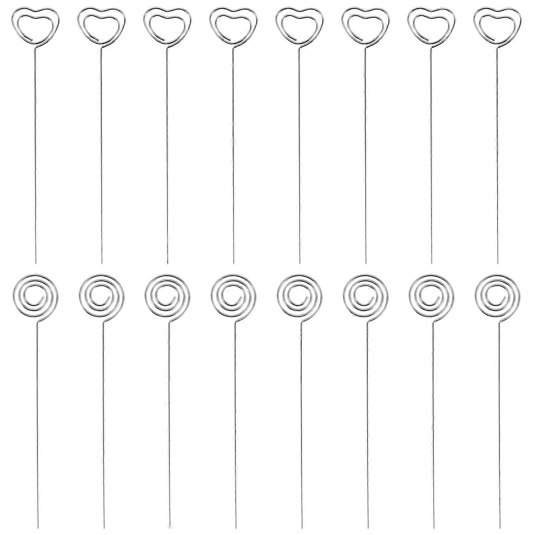 60 قطعة أسلاك معدنية مذكرة مذكرة حاملي بطاقة الجدول رقم كليب حامل الصور لديكور كعكة حفل الزفاف ، شكل دائري وقلب ، فضي