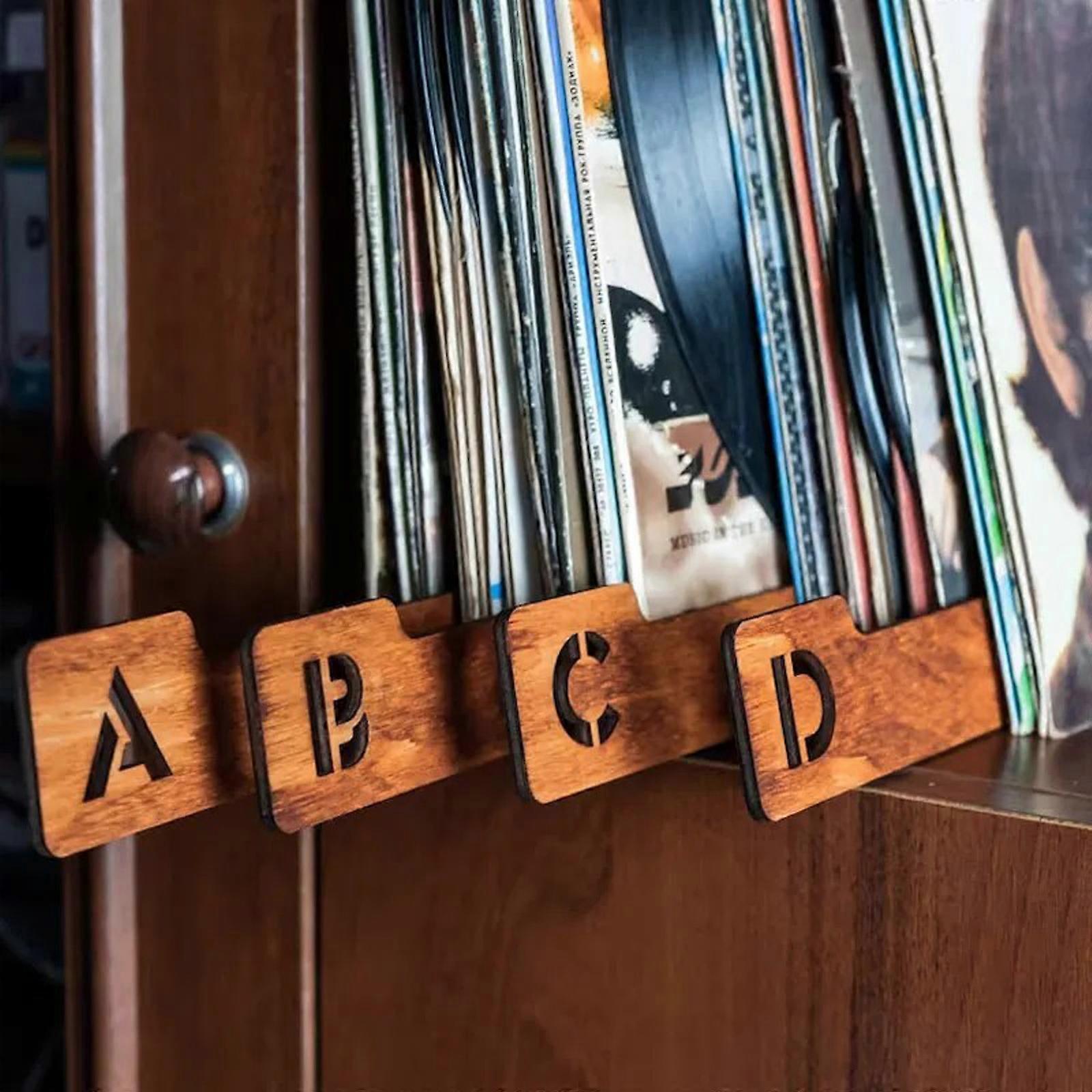 26PCS Alphabet Record Dividers A-Z Horizontal Vertical, Wooden Record Alphabet Separator Organizer