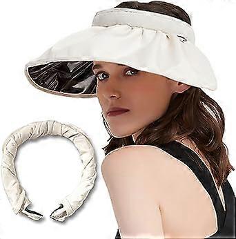 女性用ホワイトクリームバイザー、アンチUVサンバイザーキャップ、つば広いビーチハット、日焼け止めキャップ、UPF50+、アウトドアレジャー用、ビーチ旅行、ランニング