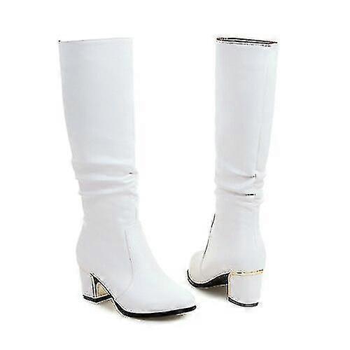 Botas curtas brancas com botas robustas para mulheres finas outono inverno botas longas botas simples Plus Size 33-43