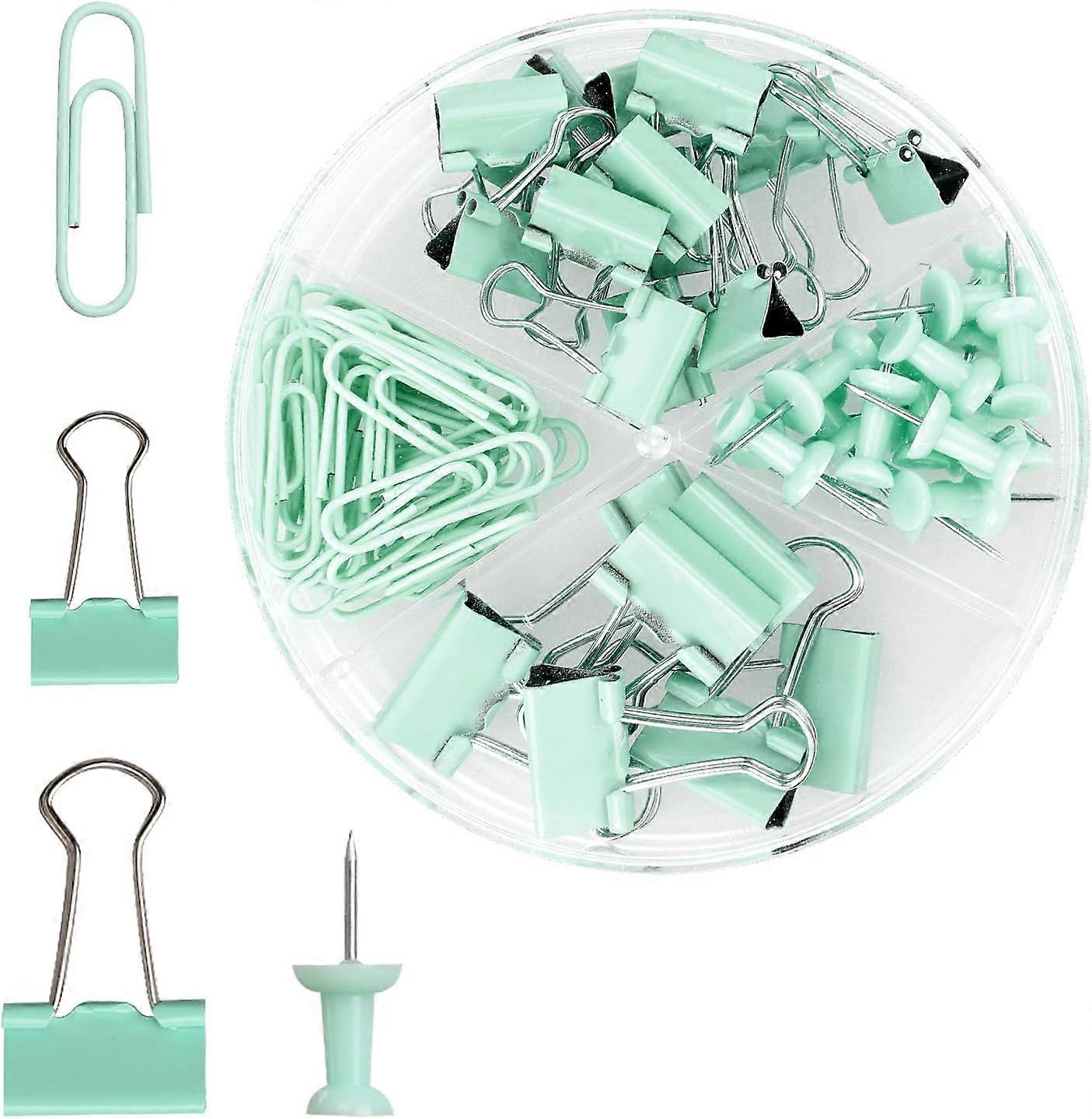 Binder Clips and Push Pins Set - Office Supplies Kit with Storage Box, Ideal for Home, School, and Office Use(Green)