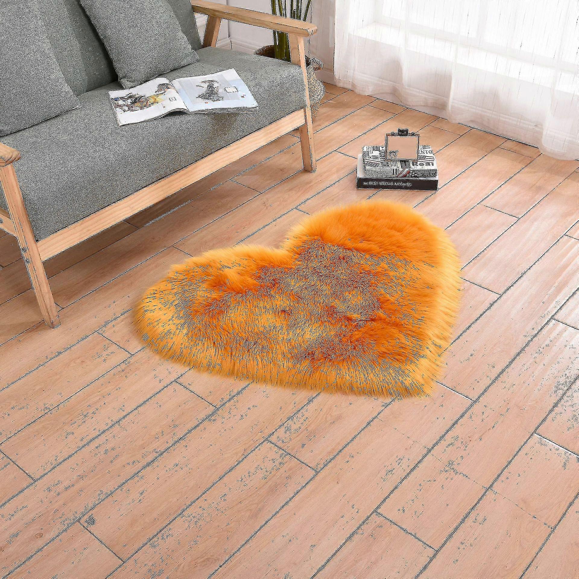 Heart Shaped Rug Soft Faux Sheepskin Fur Area Rugs For Home Sofa Floor Mat Plush( Size,Color : 60x180cm-Gold Yellow