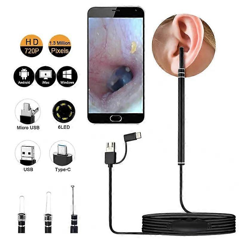 3 in 1 Ear Endoscope Ear Cleaning Tool USB Visual Ear Spoon 5.5mm Mini Camera Ear pick Otoscope Borescope Tool Health Care