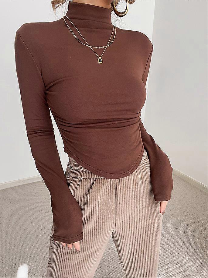 YOUGANG جودة عالية محلية الصنع عالية الرقبة مطوي طويلة الأكمام قاعدة قميص الصوف الدافئ غير منتفخ نحيف مرآة أنيقة ضخمة الجمال الأعلى T