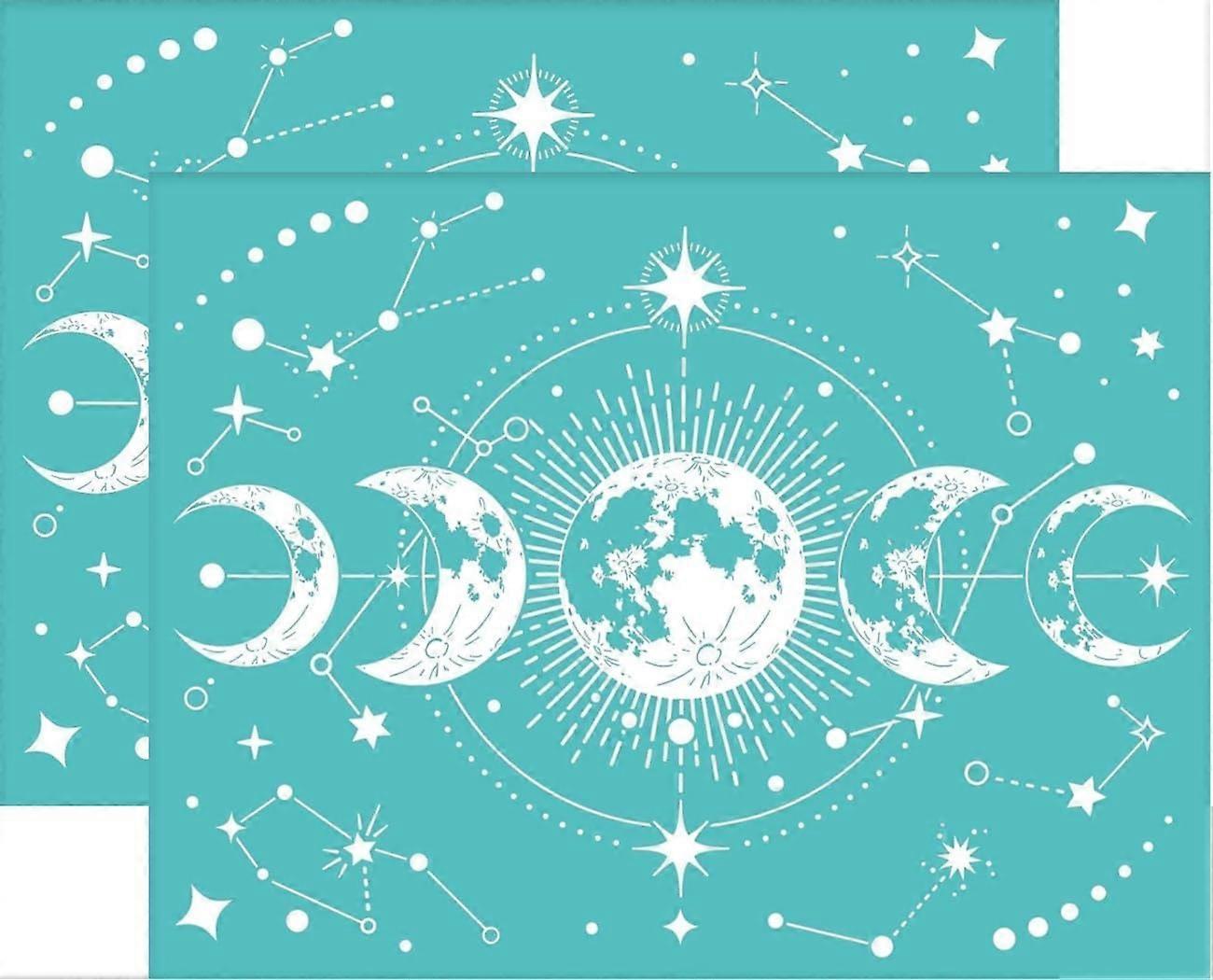2pcs 11x8.6 Inch Self-Adhesive Silk Screen Printing Stencil Moon Phase Pattern Mesh Transfers Cutting Stencils Reusable Washable Stencils for Printing