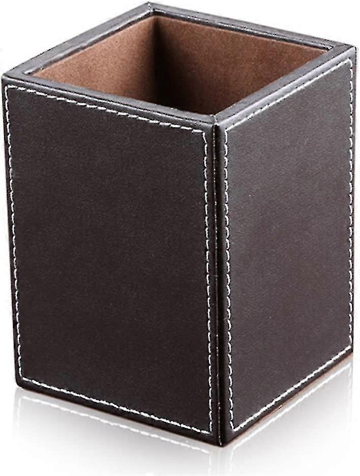 Pu Leather Square Pens Pencils Holder Desk Organizer Office Desk Accessories Container Box