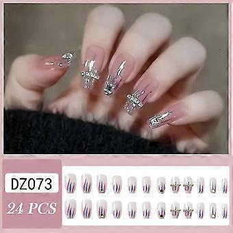 Paarse Glossy Valse Nagels Franse Stijl Full Cover Nagelsticker