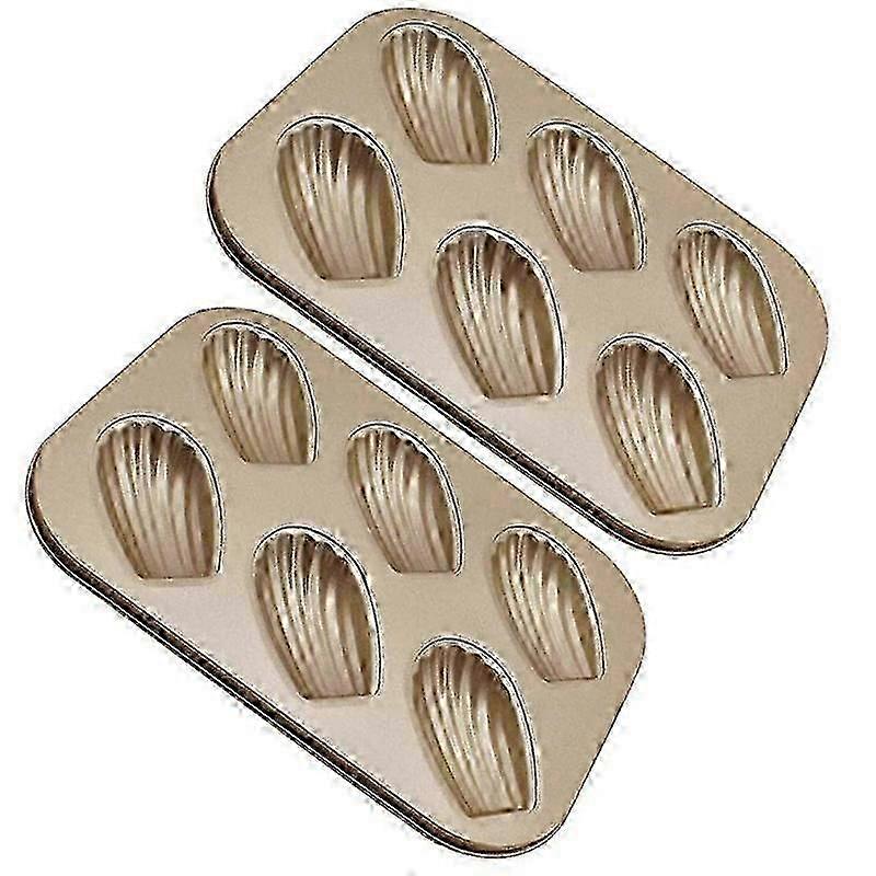 2 Pack Madeleine Mold Cake Pan, Non-Stick Heavy Duty Shell Madeline Bakeware for Oven Baking (Champagne Gold) - JA