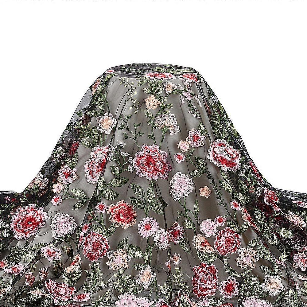 1 Yard Flower Pattern Embroidery Polyester Fabric for DIY Craft Black 125x0.06cm