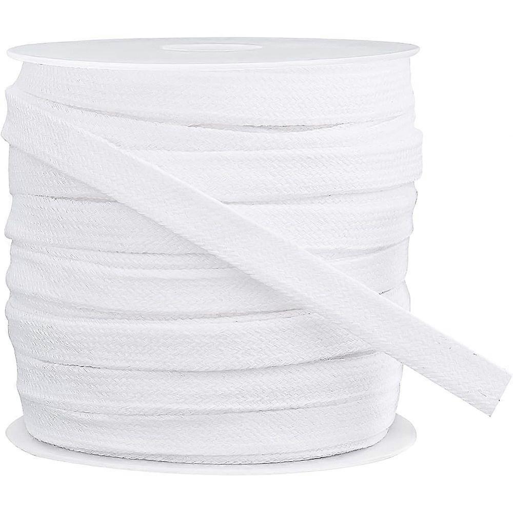 25m White Flat Drawstring Cord Double Layer Soft Hollow Cotton Rope for Garment Accessories (11mm)